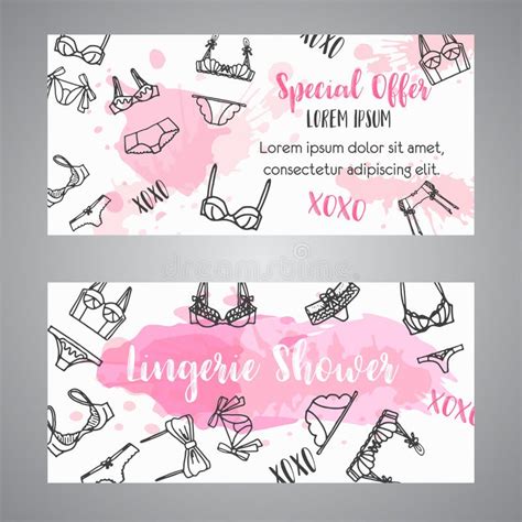 Lingerie Horizontal Banners Fashion Bra And Pantie Web Header Template Vector Illustration