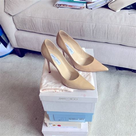 Jimmy Choo Authentic Abel Nude Patent Leather Pumps Gem