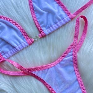 Pink Bikini Velvet Set Stripper Outfits Stripper Lingerie Teeny Tiny Bikini Exotic Dancewear