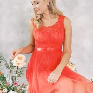 Vintage 60s Red Coral Lingerie Nightgown Slip Dress Sheer Boudoir Bridal Lace XS Etsy