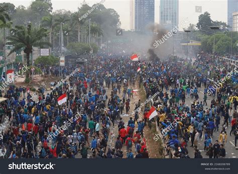 riots occurred front indonesian parliament building stock photo