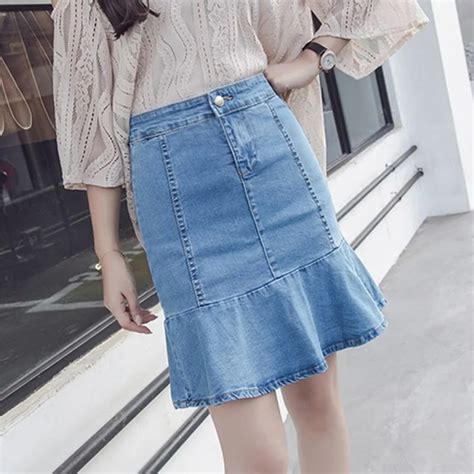 2017 New Denim Skirt Women Summer Casual Slim Trumpet Skirts Women