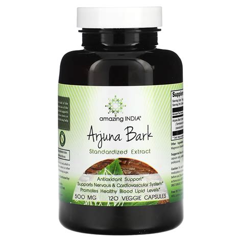 Amazing India, Arjuna Bark, Standardized Extract, 500 mg, 120 Veggie ...