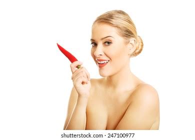 Side View Nude Woman Holding Chilli Stock Photo Shutterstock