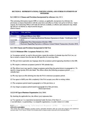 Fillable Online Faaco Faa SECTION K REPRESENTATIONS CERTIFICATIONS