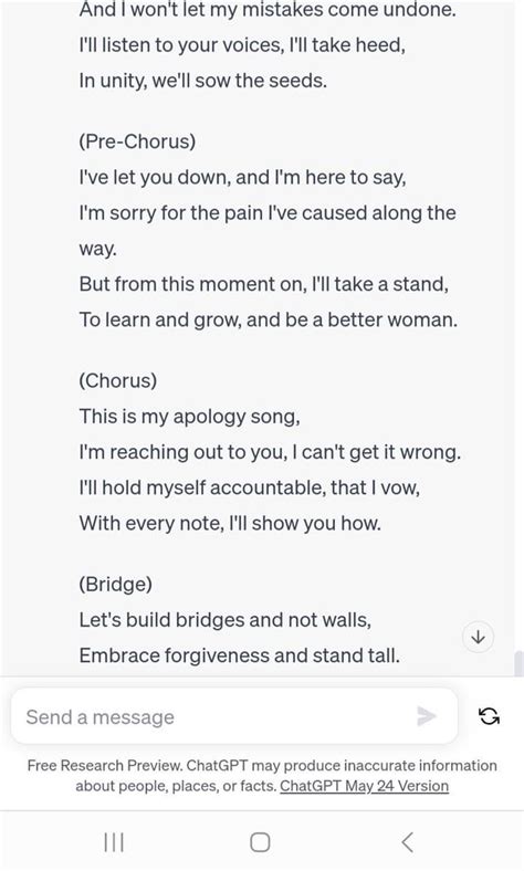 I Asked Chatgpt To Write Colleen A New Apology Song R