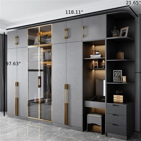 Astounding Design Gleamy Finish Wooden Wardrobe Modern Cupboard