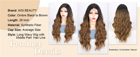 Aisi Beauty Long Ombre Brown Wigs For Women 26 Inch Middle Part Wavy Wig Long Curly