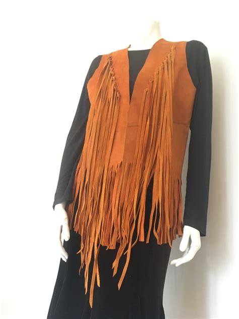 Vtg Suede Fringe Vest Gem