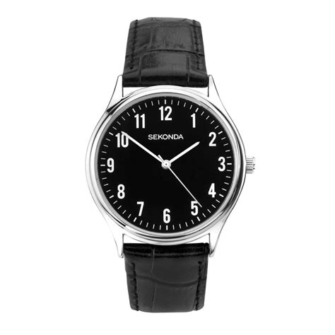 Sekonda Black Leather Watch 1777 Classic Quartz Black Dial Mens