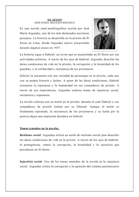 Resumen DE Sociedad EL SEXTO JOSE MARIA ARGUEDAS RESUMEN Es Una