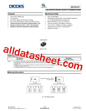 BAT54LPS 17 Datasheet PDF Diodes Incorporated