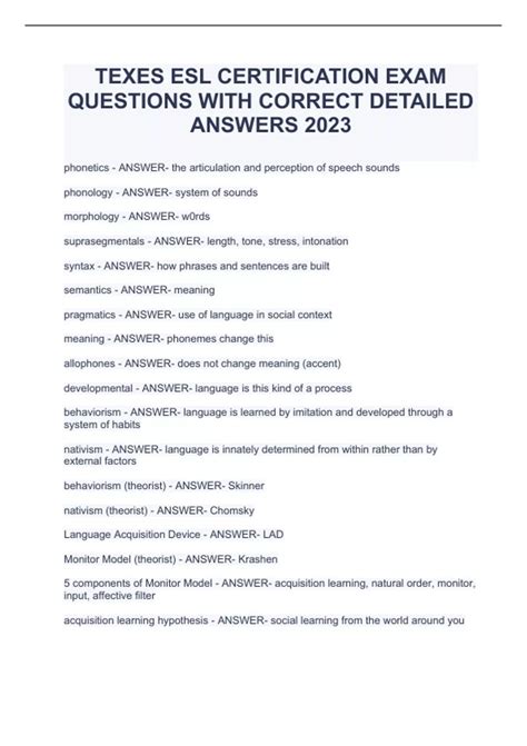 TEXES ESL CERTIFICATION EXAM QUESTIONS WITH CORRECT DETAILED ANSWERS