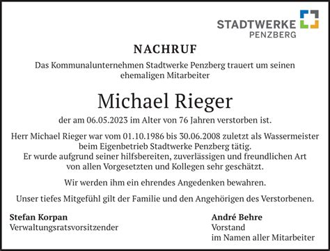 Traueranzeigen Von Michael Rieger Trauer Merkur De