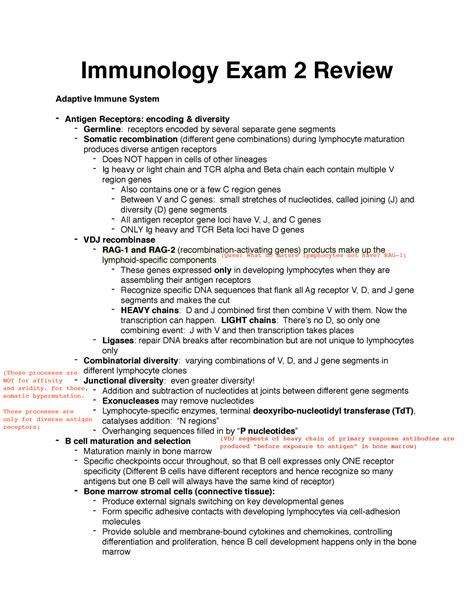 Exam Review Lecture Notes Immunology Exam Study Guide