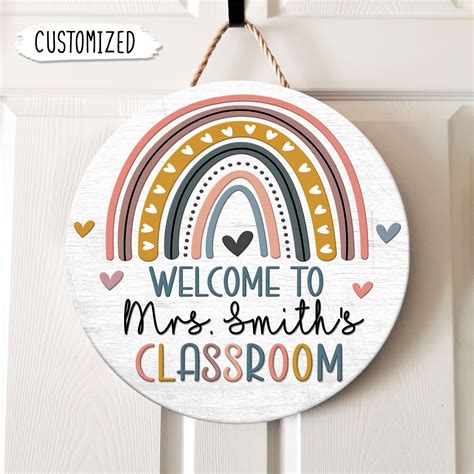 Personalized Classroom Door Sign Teacher Appreciation Ts Classroom Door Hanger Rainbow