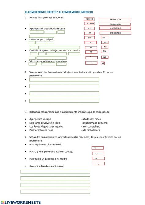 El Complemento Directo E Indirecto Worksheet Complemento Directo E