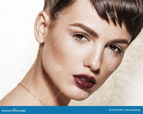 Closeup Portrait Of Gorgeous Brunette With Elegant Makeup Stock Image Image Of Elegance