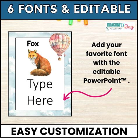 Hot Air Balloon Alphabet Posters A Z Classroom Decor Editable Fonts