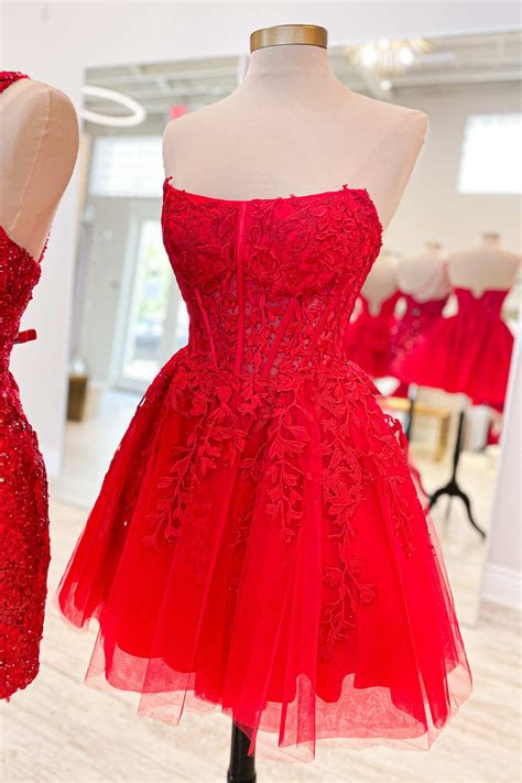 Strapless Hot Pink A-Line Short Party Dress with Appliques – FancyVestido