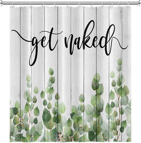 Get Naked Shower Curtain Set Funny Green Leaves Floral Bathroom Shower Curtain Girly Waterproof