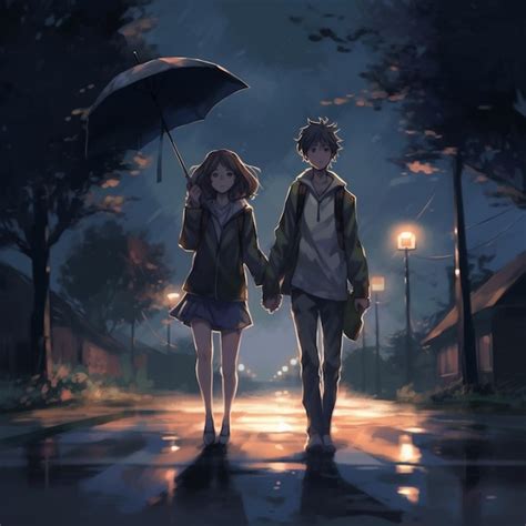 Anime Couple Under Umbrella