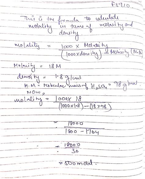 Molarity Of H2so4 Solution Is 18M If Density Of The Solution Is 1 8 G