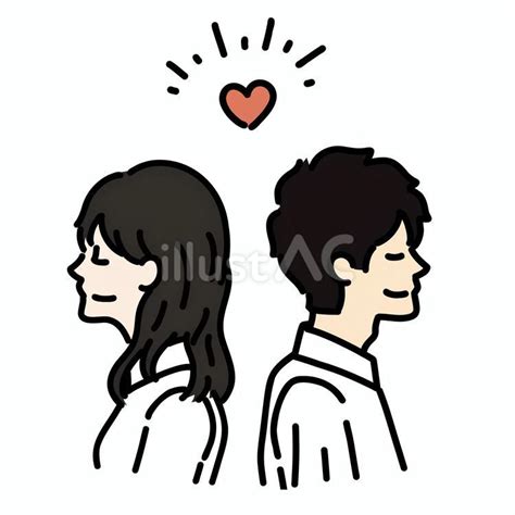 背を向け合った男女の横顔とハートイラスト - No: 23904377／無料イラスト/フリー素材なら「イラストAC」