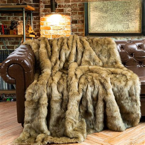 BATTILO HOME Brown Faux Fur Throw Blankets 150x200cm Luxury Decorative