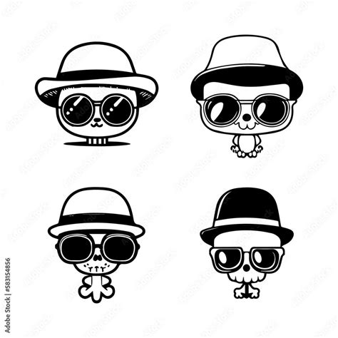 Cute Skull Wearing Sunglass Logo Collection Set Hand Drawn Illustration