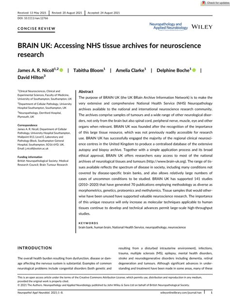 Pdf Brain Uk Accessing Nhs Tissue Archives For Neuroscience Research