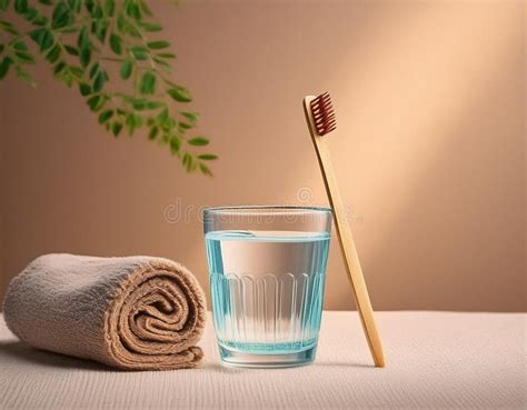 Ai Generated Bamboo Toothbrush Towel And Glass Of Water Eco