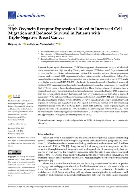 PDF High Oxytocin Receptor Expression Linked To Increased Cell