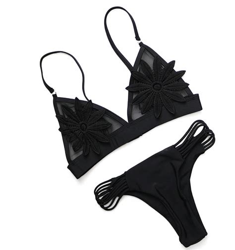 Seksowne Bikini Siatka Haftowane Kwiaty Paski S 7617509380 Oficjalne Archiwum Allegro