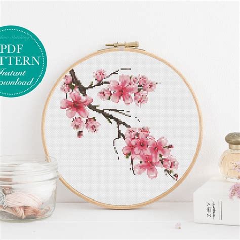 Asian Cherry Blossom Tree Cross Stitch Pattern Vintage Etsy