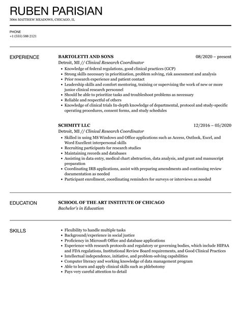 Clinical Research Coordinator Resume Samples Velvet Jobs