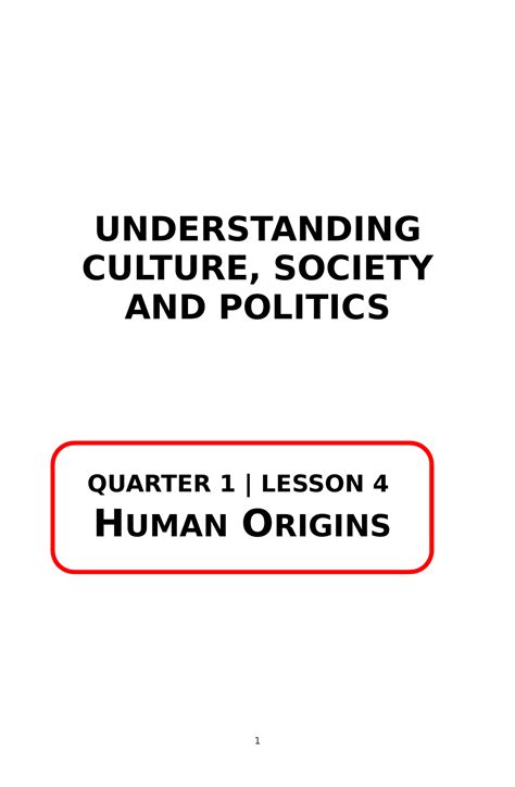 Ucsp Melcwk 4 Msim4 V2 Understanding Culture Society And Politics Quarter 1 Lesson 4 Human