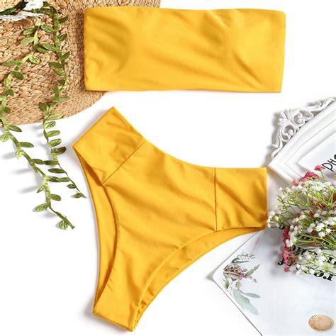 ZAFUL Women S Strapless Solid Color 2 Pieces Swimsuit Bandeau Bikini Bathing Suit Beachwear