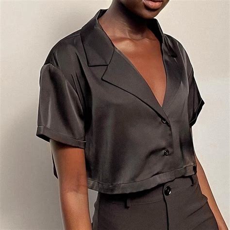 NAKED ADVICE The Lani Black Cropped Shirt Size Depop