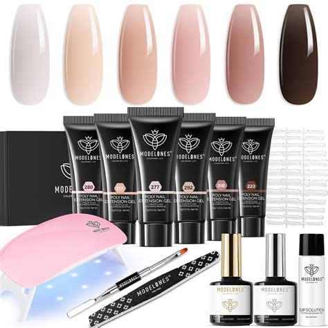 Poly Extension Gel Kit 6 Colors Nude Pink Skin Tones Poly Nail Gel Kit With Nail Lamp All In