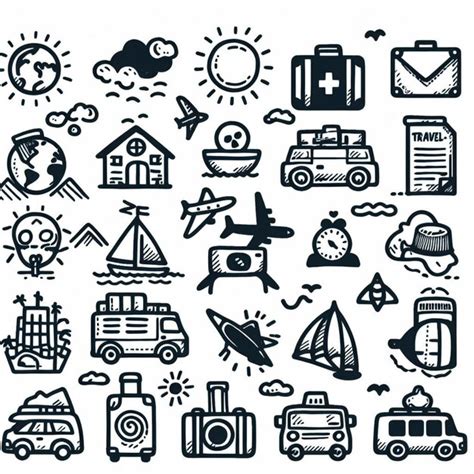 Premium Photo Vector Hand Drawn Travel Doodle Icon Set