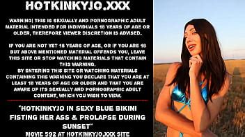 Hotkinkyjo In Sexy Blue Bikini Fisting Her Ass Prolapse During Sunset