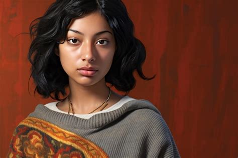 Premium AI Image Pretty Petite Brunette In A Knit Pullover And Short