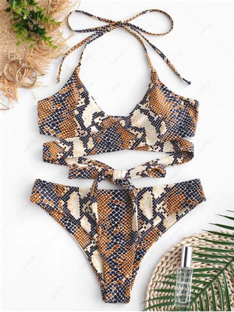 67 OFF 2021 ZAFUL Snakeskin Wrap Bikini Set In TIGER ORANGE ZAFUL
