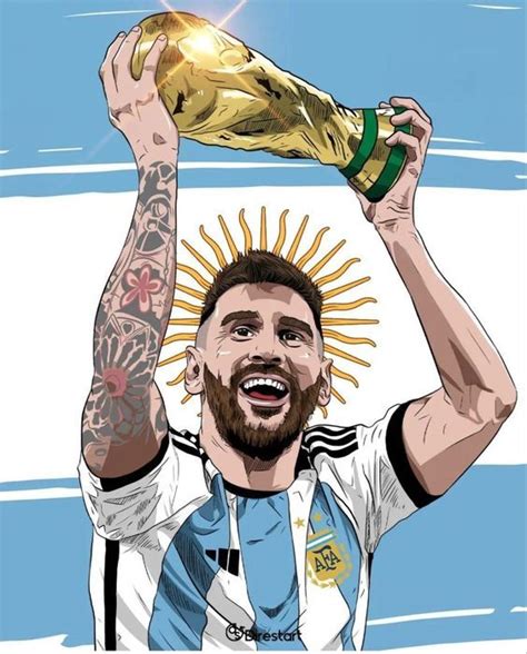 A Drawing Of A Soccer Player Holding Up A Trophy In Front Of His Head