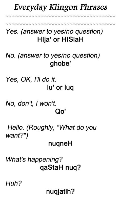 Everyday Klingon Phrases 1 From Tlhphraseshtml