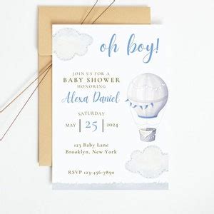 Blue Hot Air Balloon Baby Shower Invitation Etsy