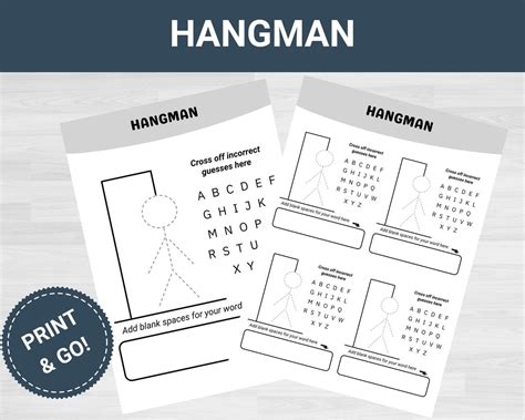 Hangman Printable Hangman Page Hangman Game Printable - Etsy