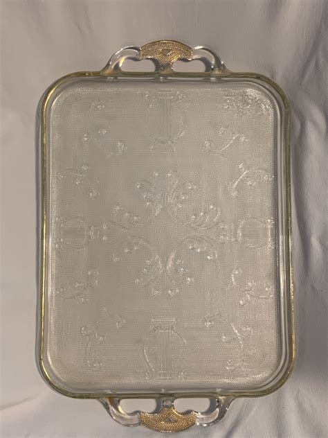 Gold Accented Glass Serving Tray Etsy