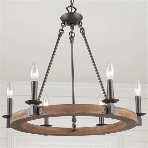 Lnc Farmhouse Wagon Wheel Chandelier Light Distressed Wood Circle